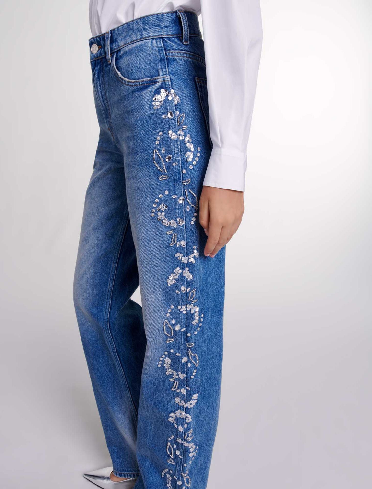 Blue   Embroidered jeans