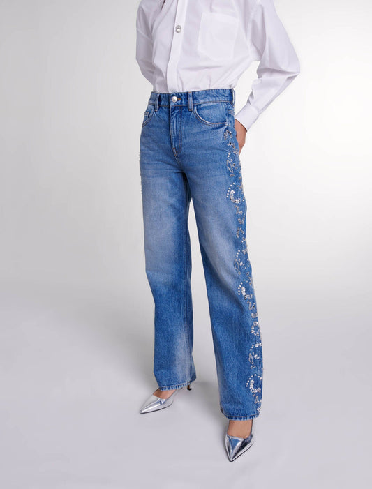 Blue   Embroidered jeans
