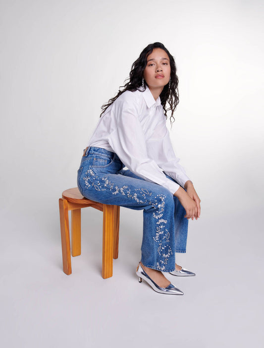 Blue   Embroidered jeans