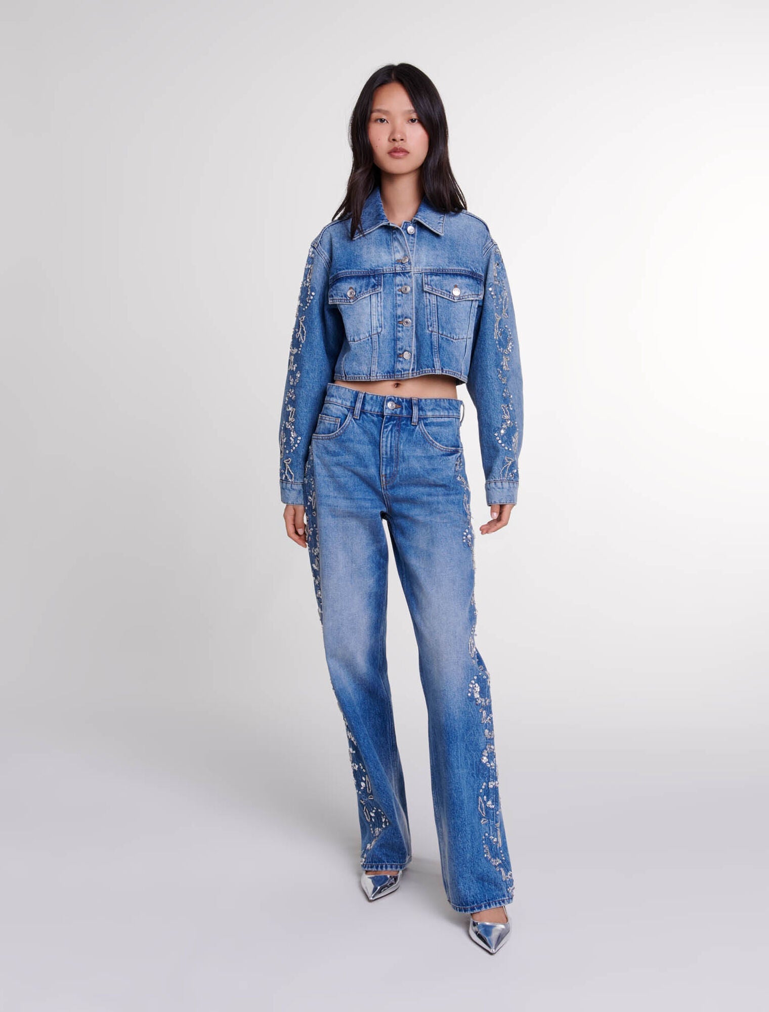 Blue   Embroidered jeans