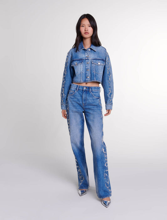 Blue   Embroidered jeans