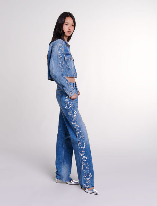 Blue   Embroidered jeans