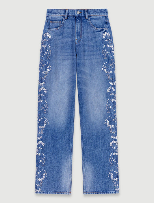 Blue   Embroidered jeans