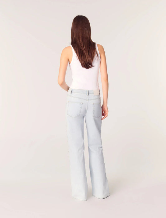 Blue Sky-Wide-Leg Rhinestone Cutaway Jeans