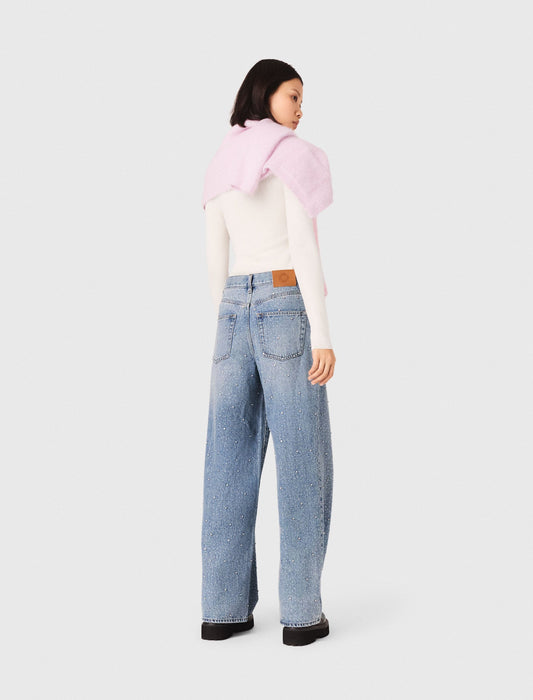 Wide-Leg All-Over Rhinestone Jeans BLUE