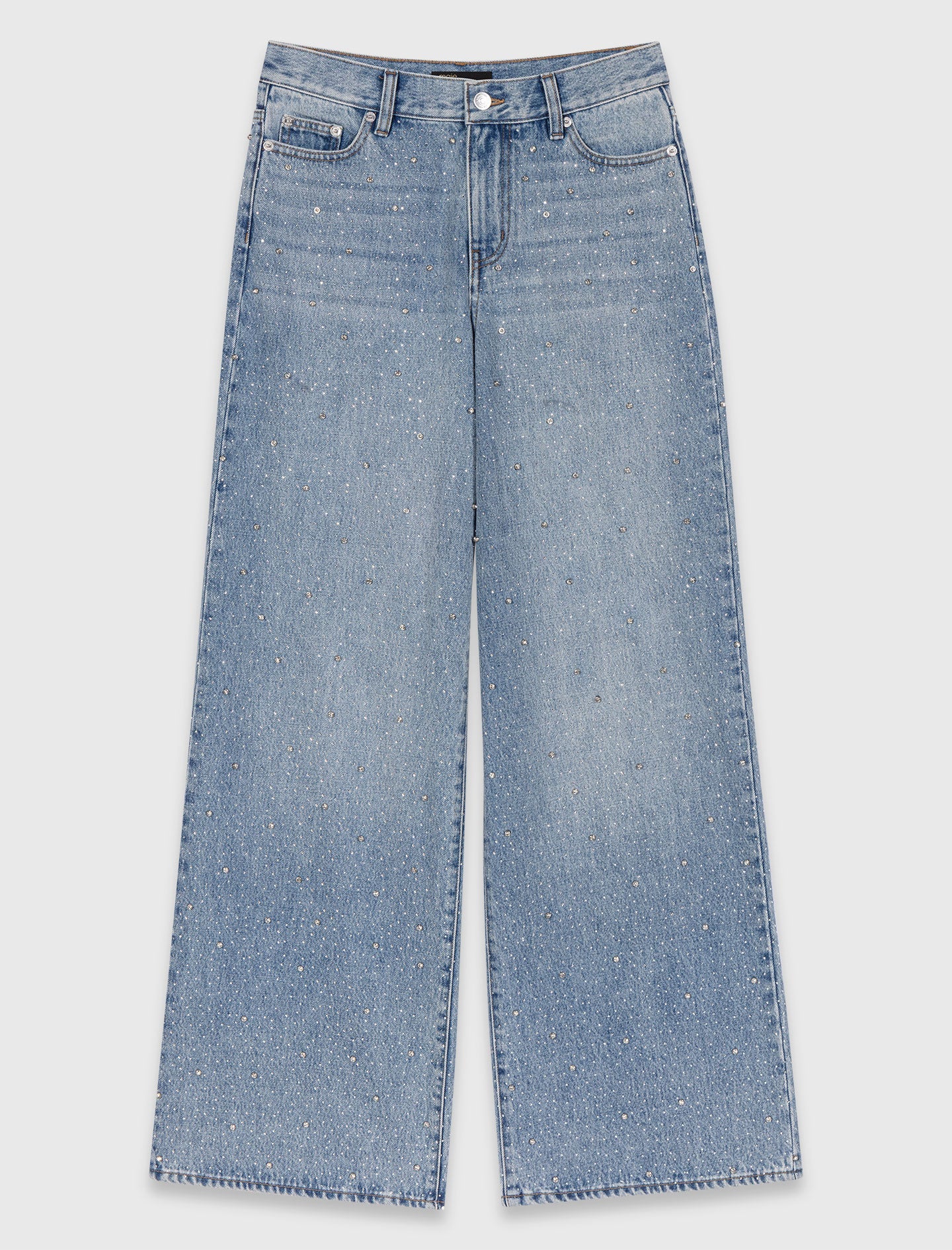 Wide-Leg All-Over Rhinestone Jeans BLUE