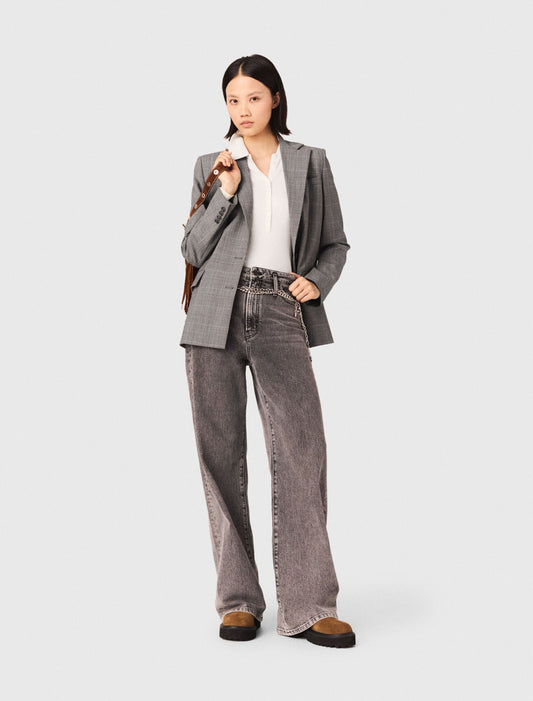 Wide-leg jeans with chain-link belt Grey
