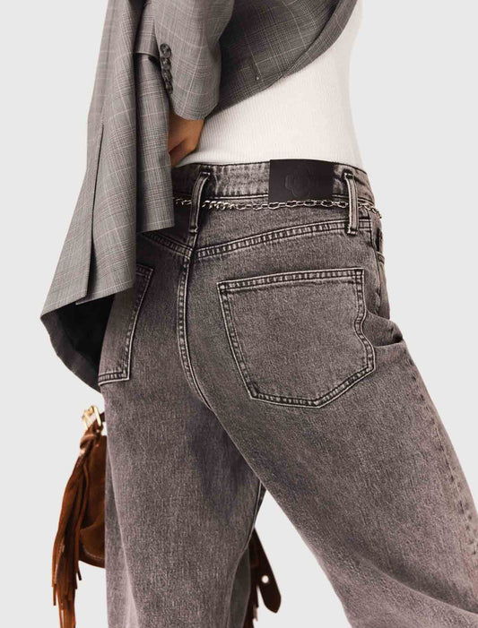Wide-leg jeans with chain-link belt Grey