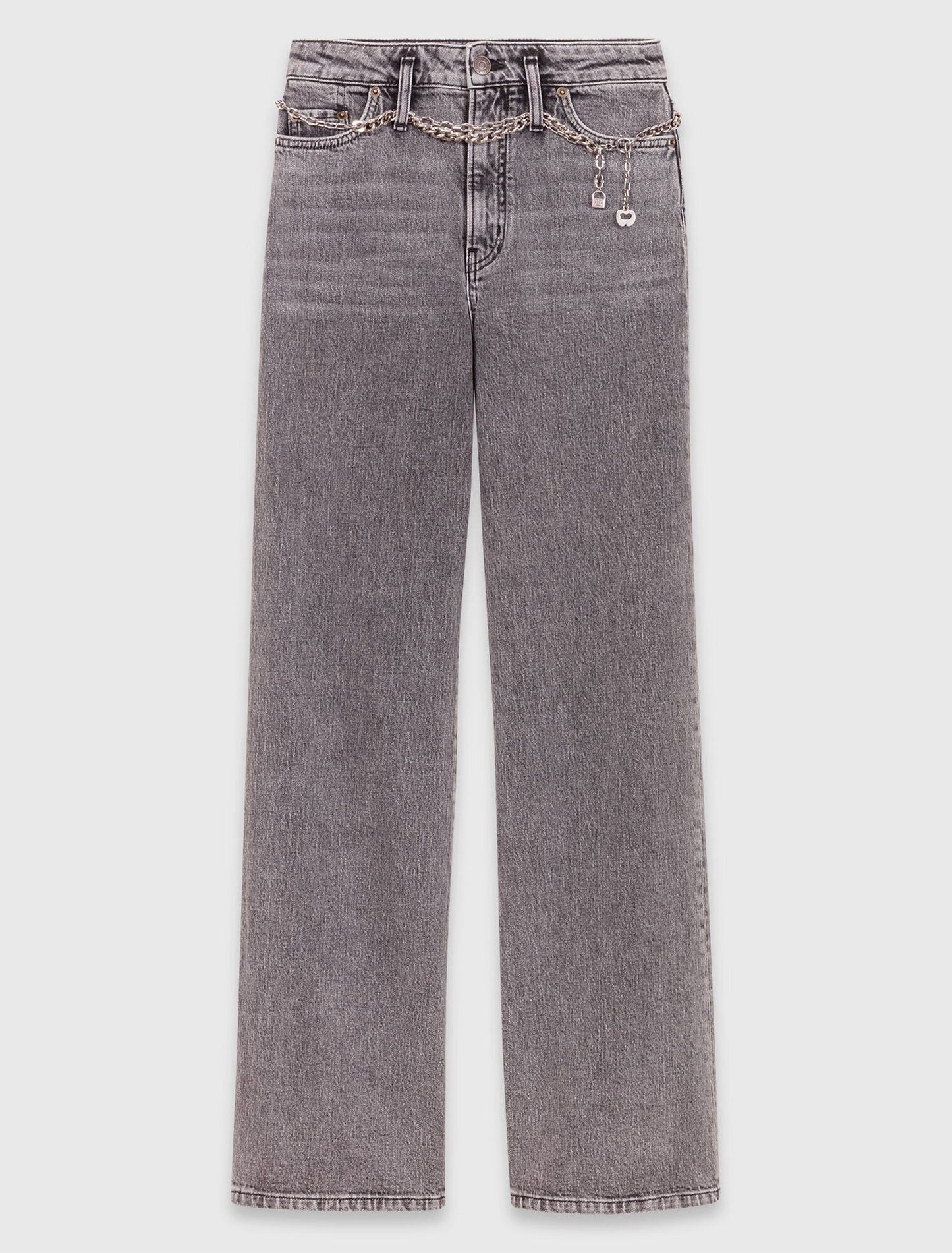 Wide-leg jeans with chain-link belt Grey