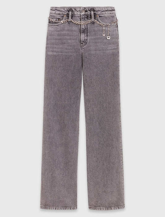 Wide-leg jeans with chain-link belt Grey
