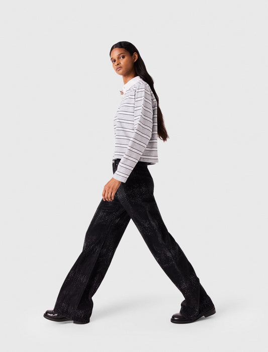 Wide-leg rhinestone jeans Black