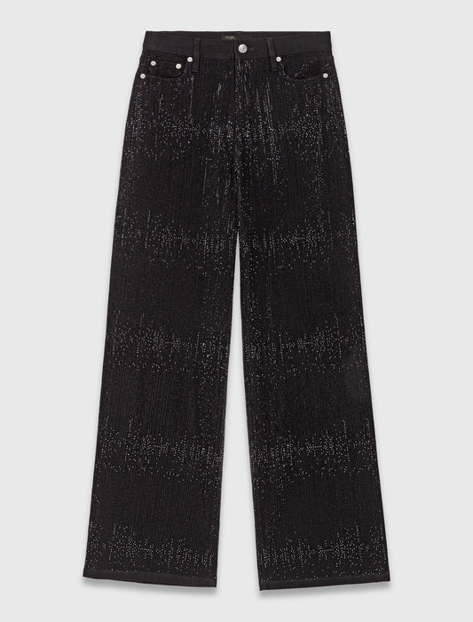 Wide-leg rhinestone jeans Black