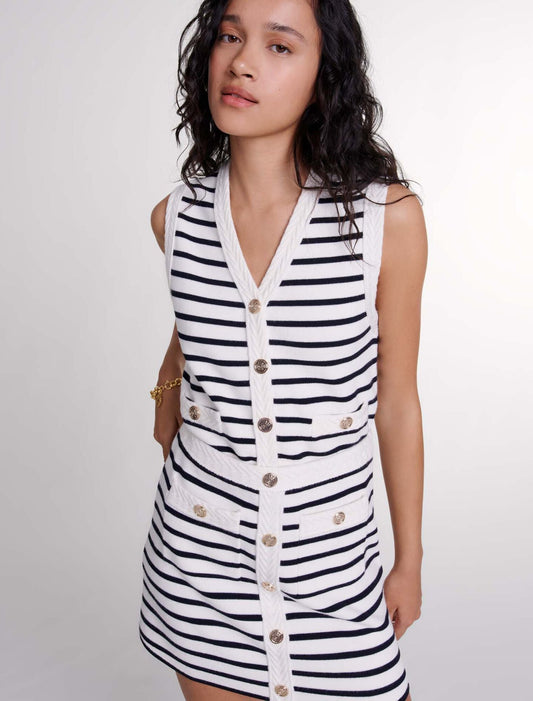 Navy / Ecru  -Short striped knit skirt