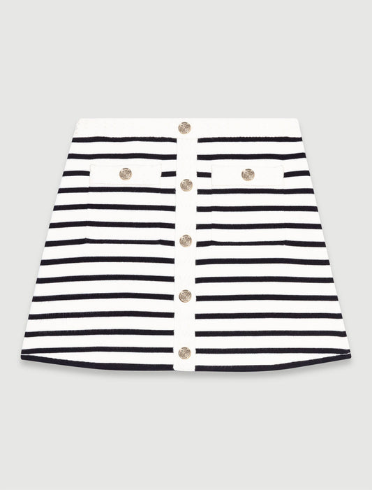 Navy / Ecru  -Short striped knit skirt