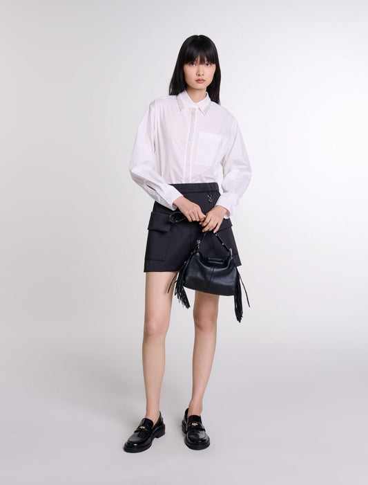 Black featured Short satin skirt