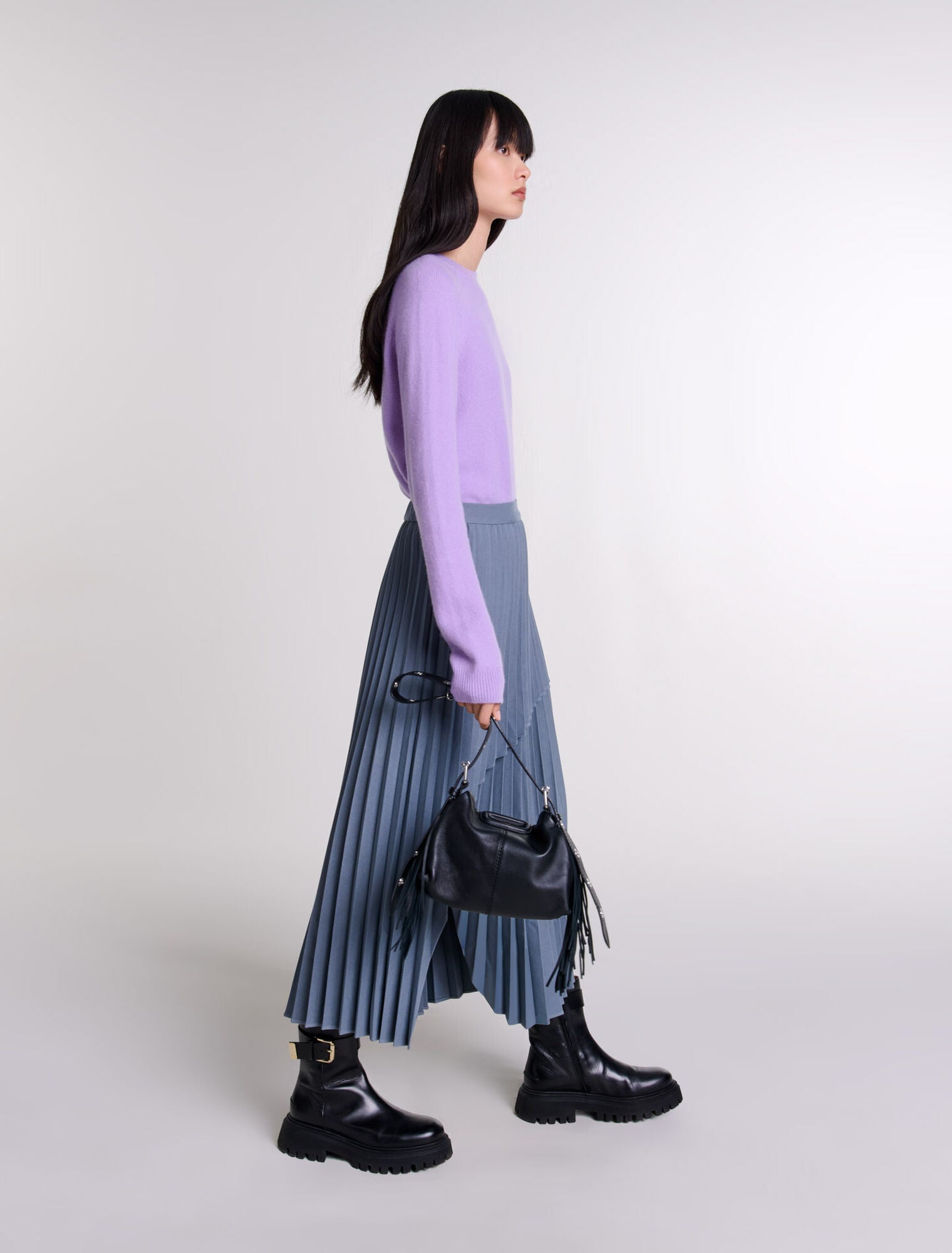 Grey   Asymmetrical pleated skirt