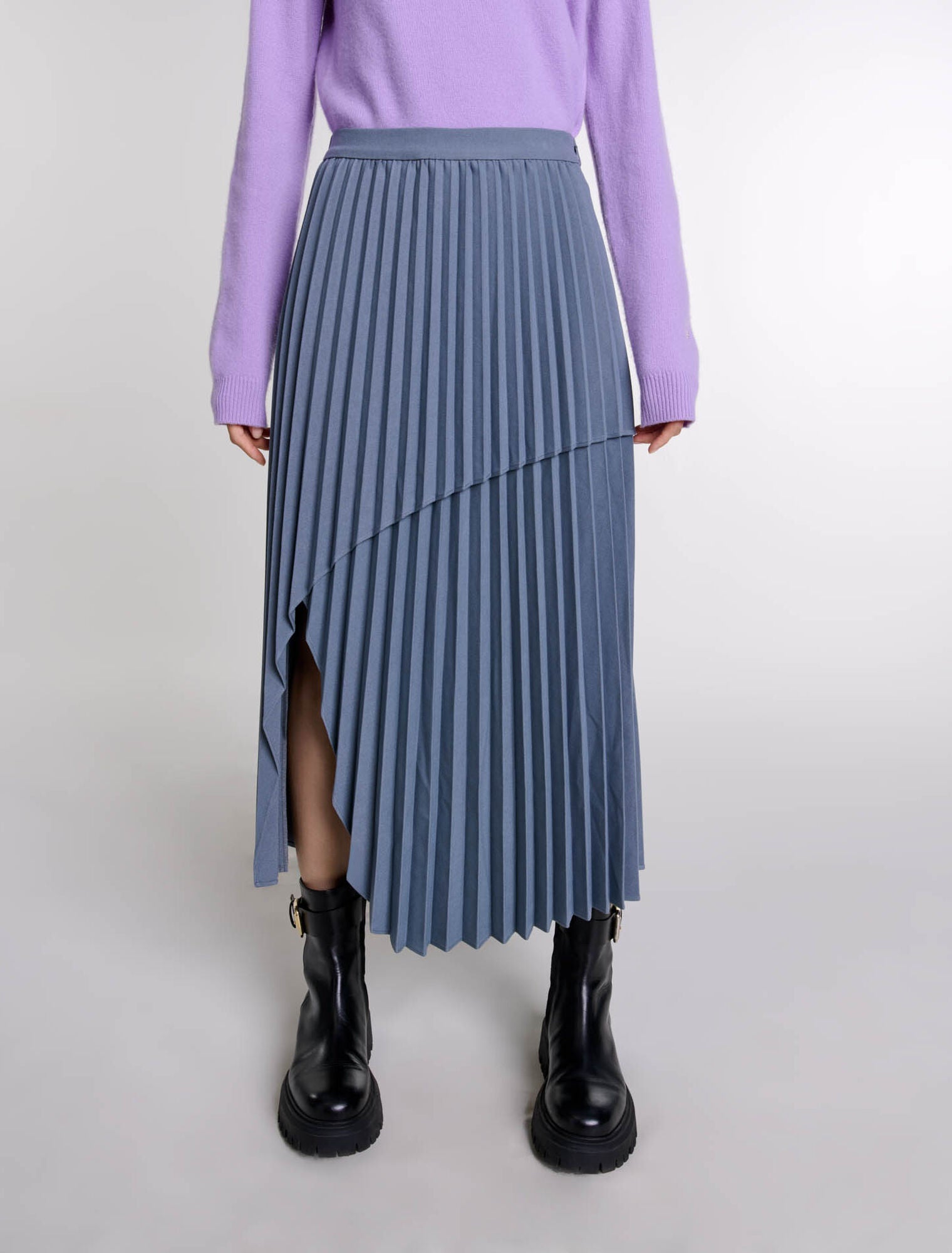 Grey   Asymmetrical pleated skirt