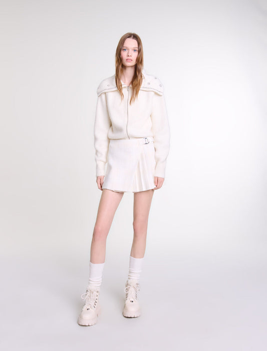 Ecru featured Short pleated tweed skirt