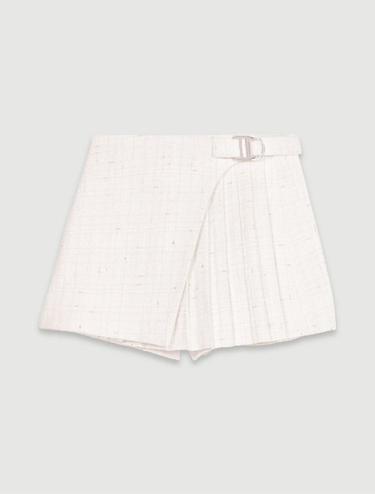 Ecru   Short pleated tweed skirt