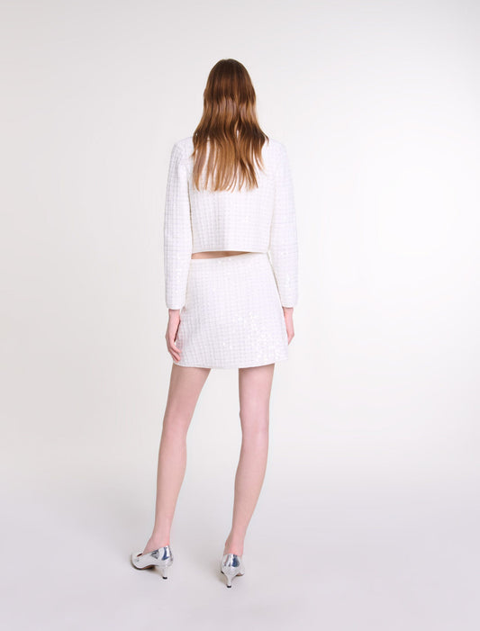 Off White   Short sequinned knit skirt