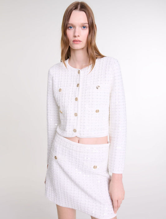 Off White   Short sequinned knit skirt