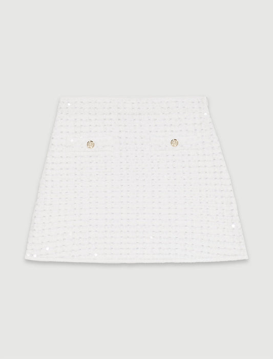 Off White   Short sequinned knit skirt