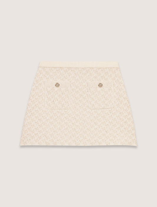 Ecru-Tweed-effect knitted skirt