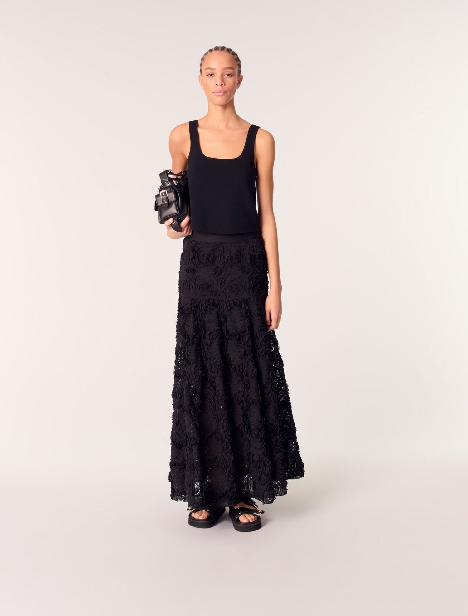 Black featured Long embroidered skirt