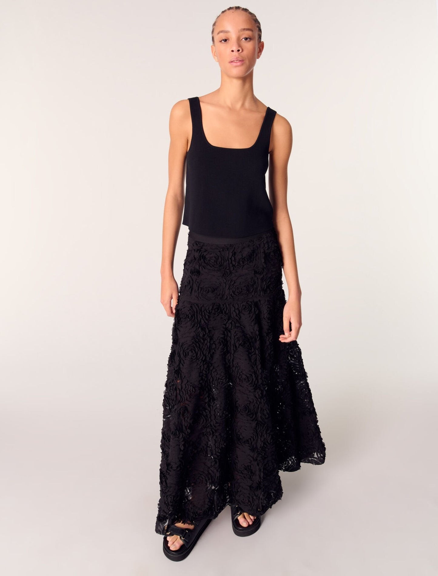 Black Long embroidered skirt