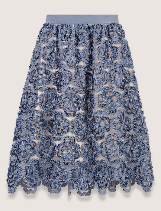 Blue-Floral organza maxi skirt