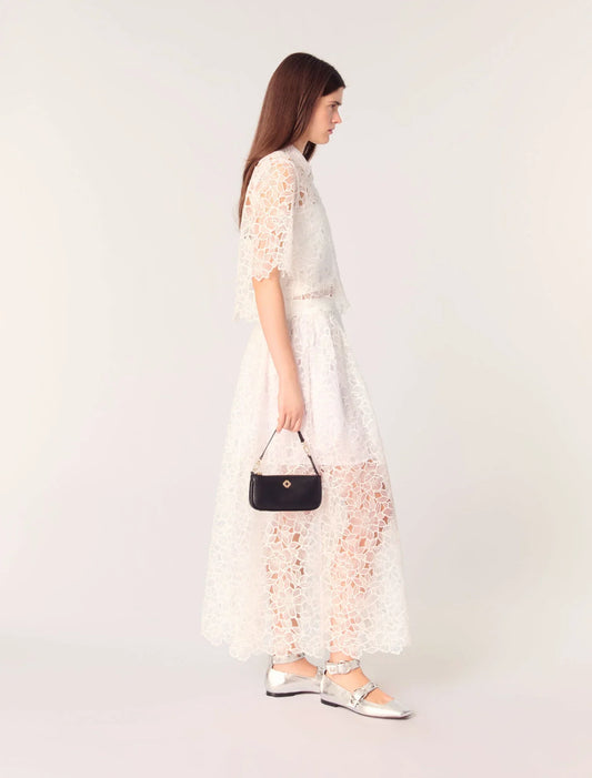 White-Floral Guipure Maxi Skirt