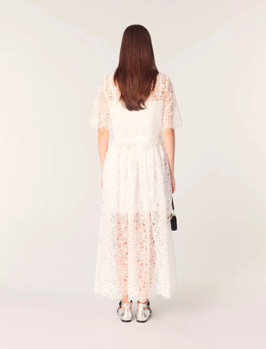 White-Floral Guipure Maxi Skirt