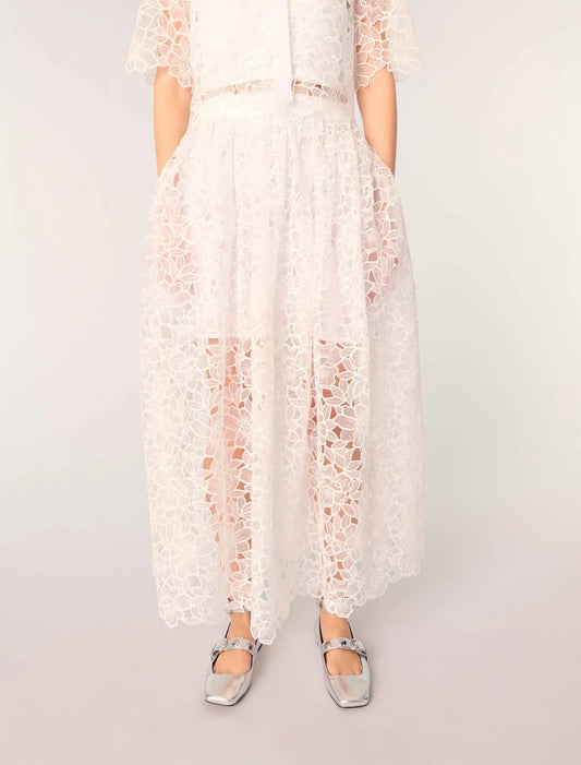 White-Floral Guipure Maxi Skirt