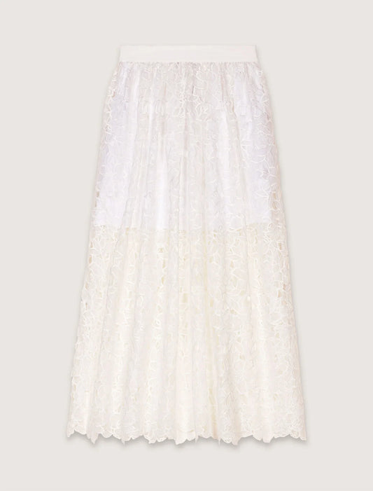 White-Floral Guipure Maxi Skirt