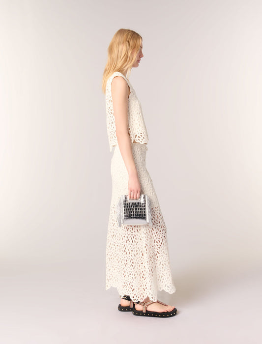 Ecru-Long crochet skirt