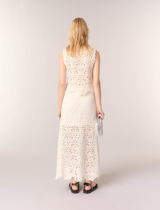 Ecru-Long crochet skirt