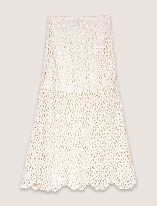 Ecru-Long crochet skirt