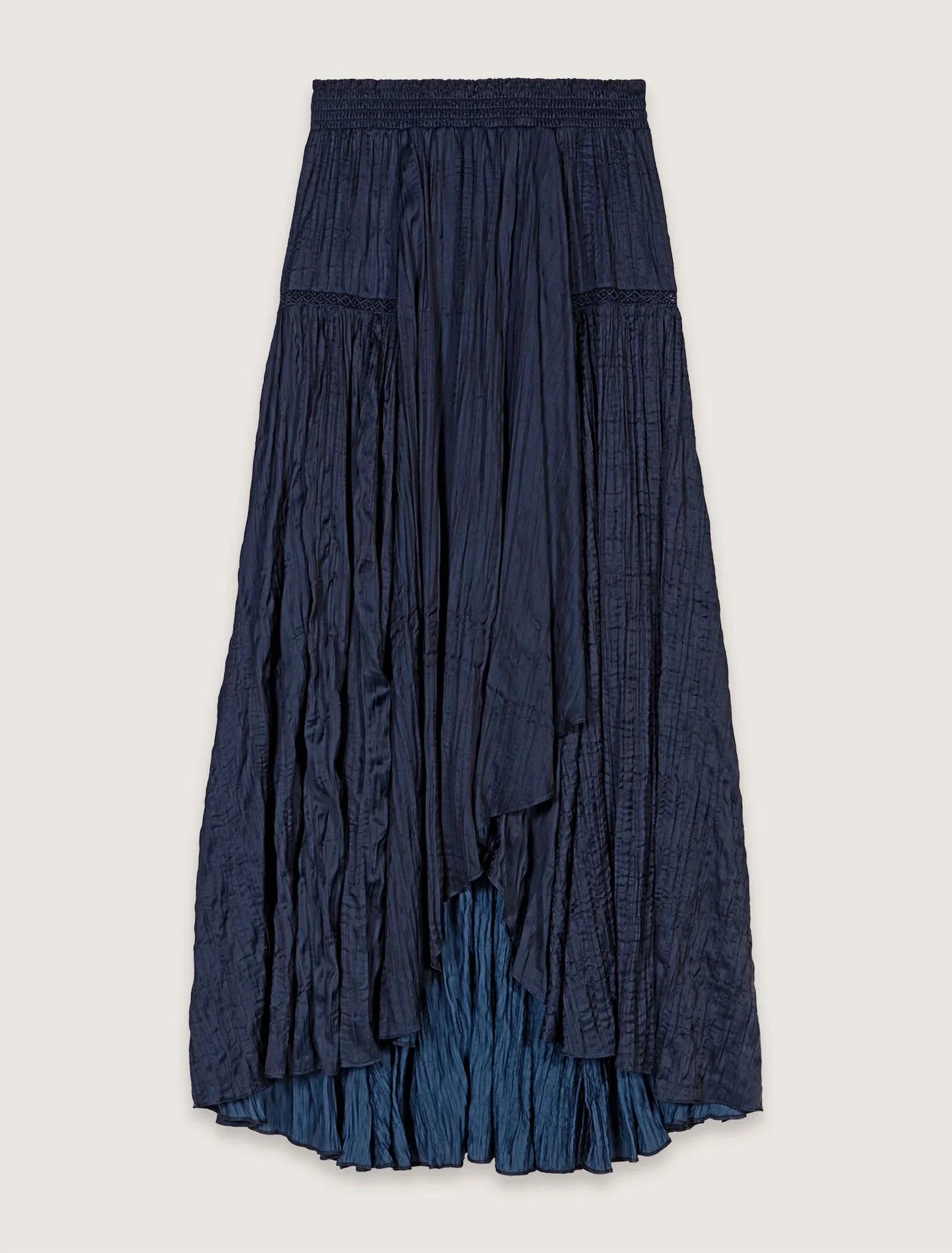Navy-Satin-Effect Maxi Skirt