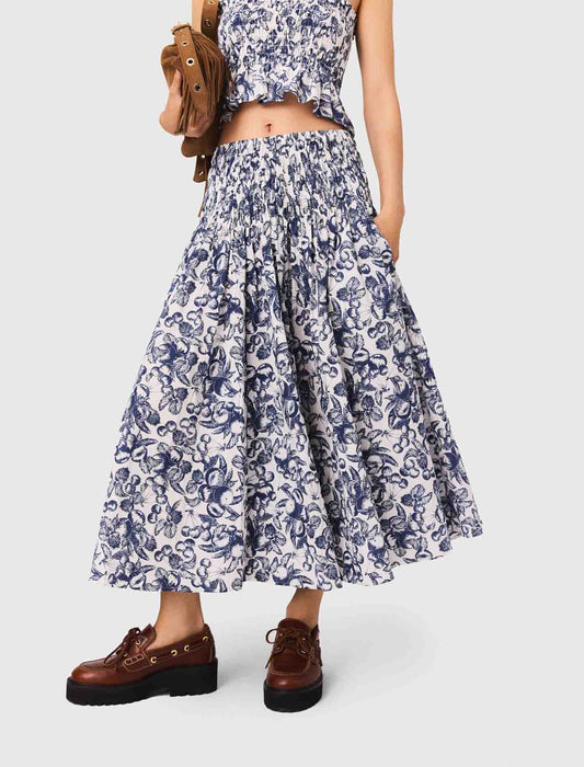 Blue Fruits Print  Long printed skirt 