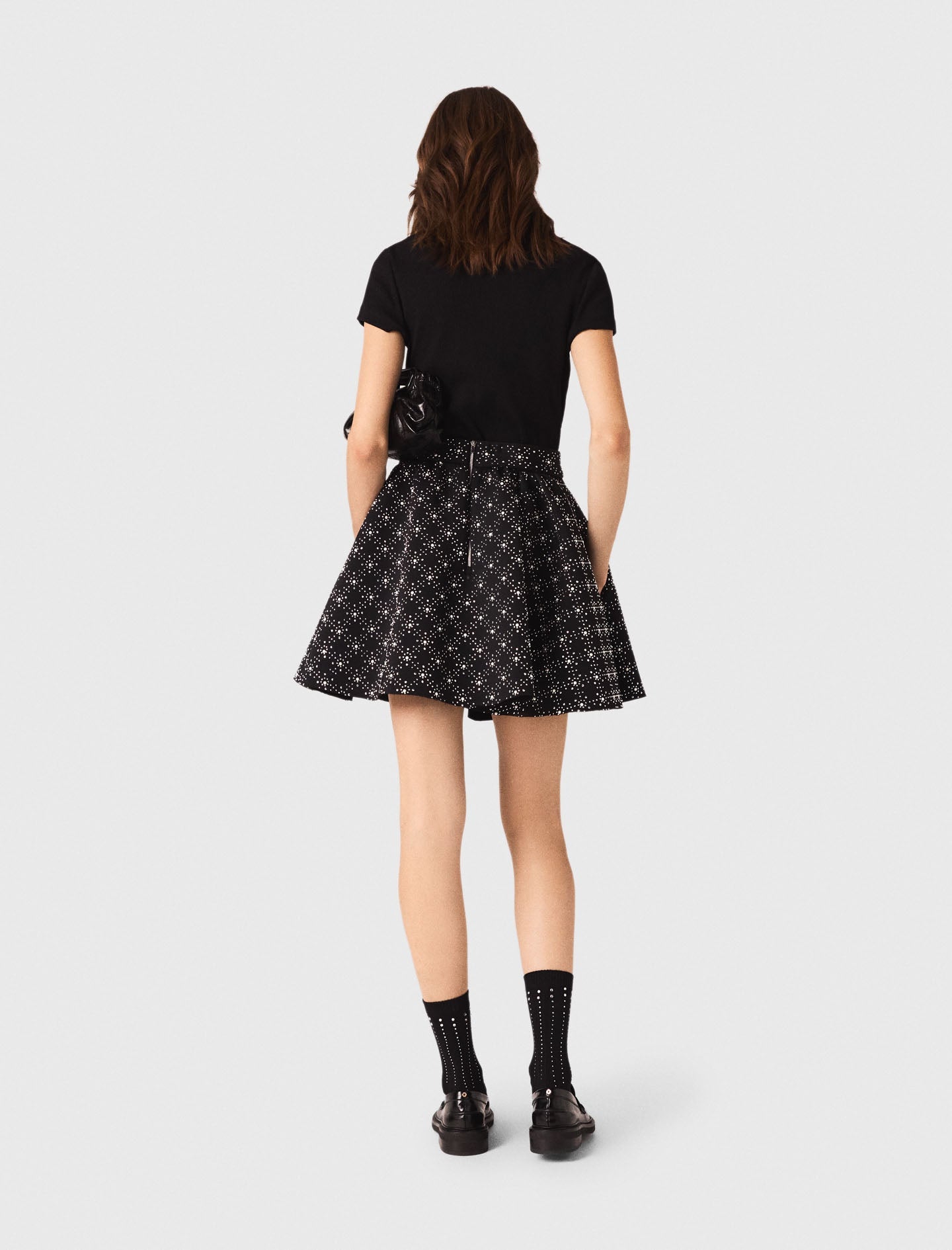 Pearl and rhinestone skater skirt Black
