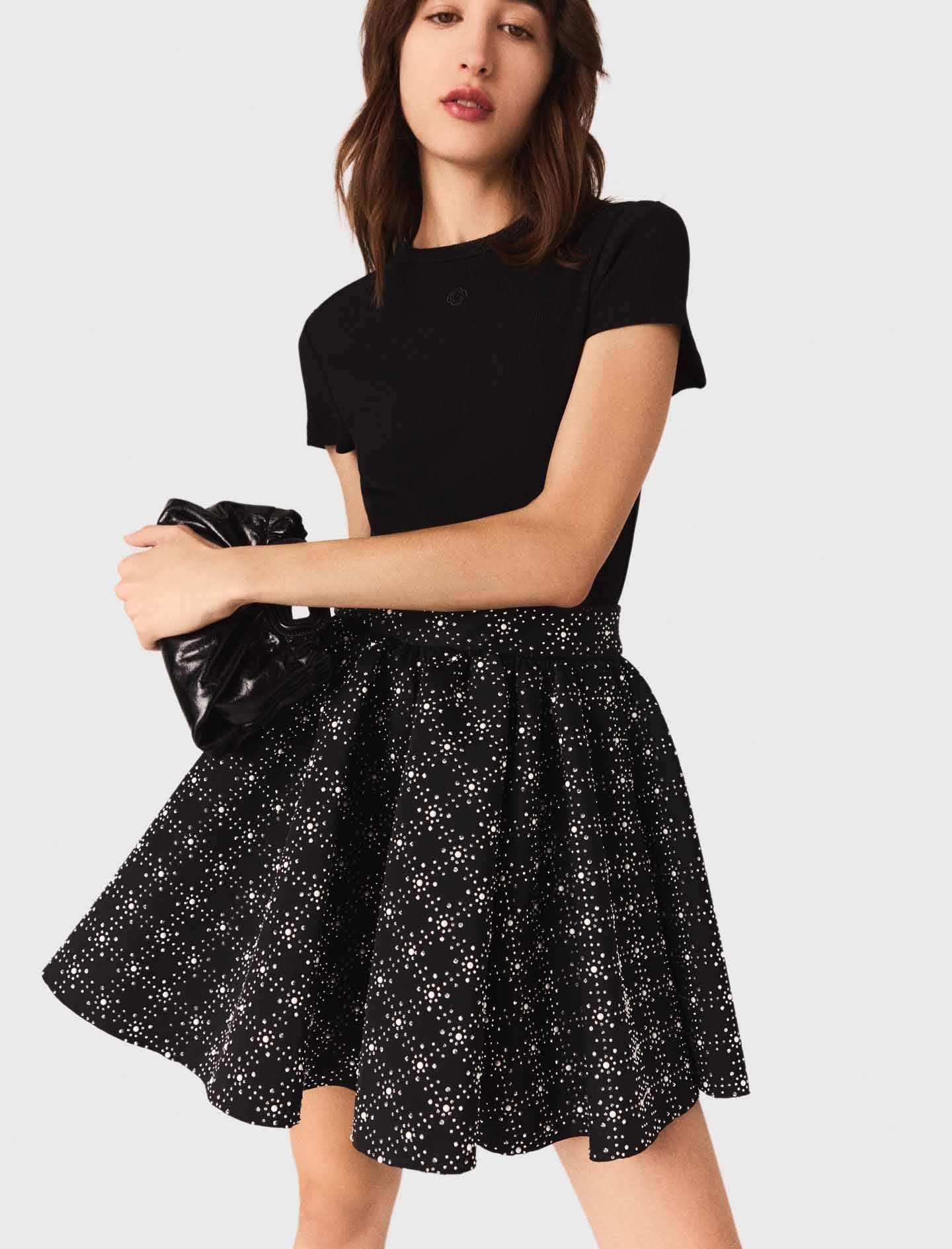 Pearl and rhinestone skater skirt Black
