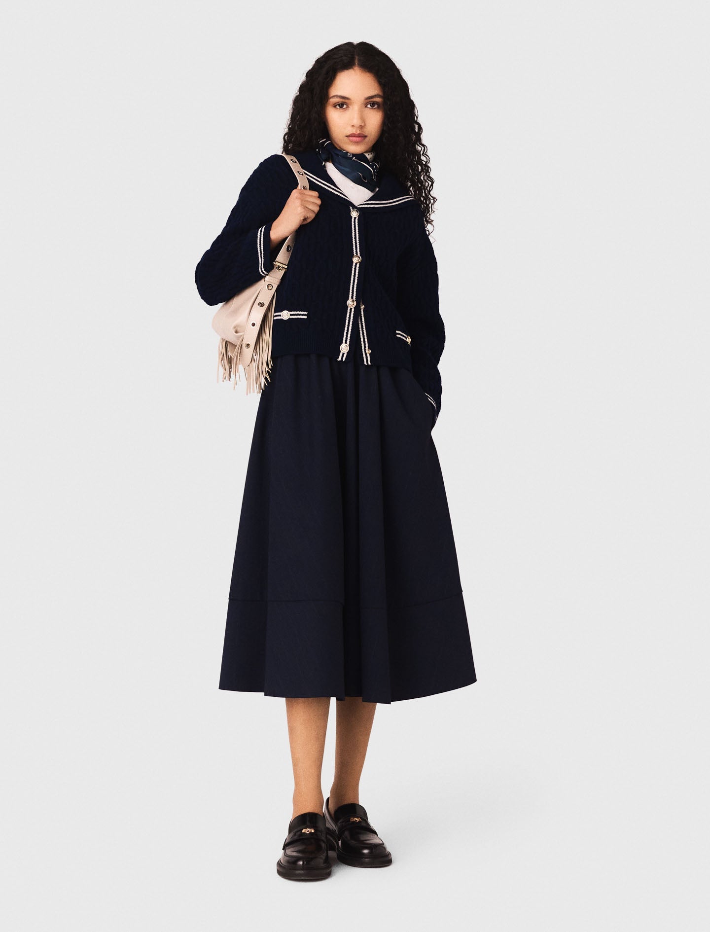 Striped Tailored Midi Skirt NAVY