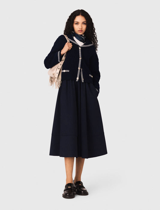 Striped Tailored Midi Skirt NAVY