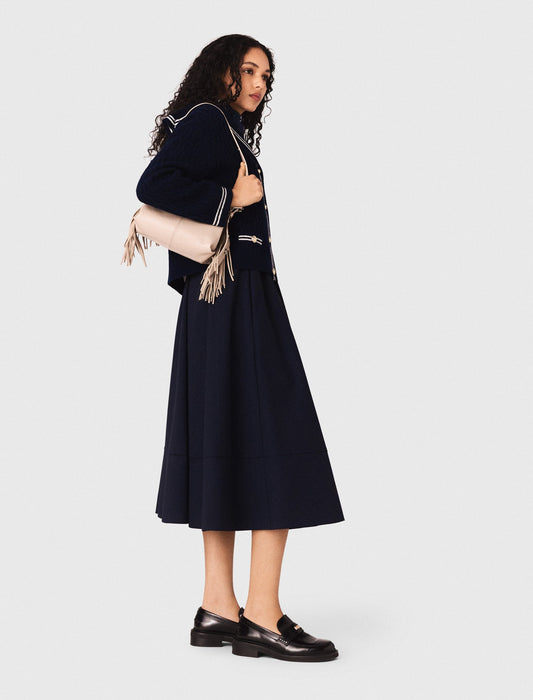 Striped Tailored Midi Skirt NAVY