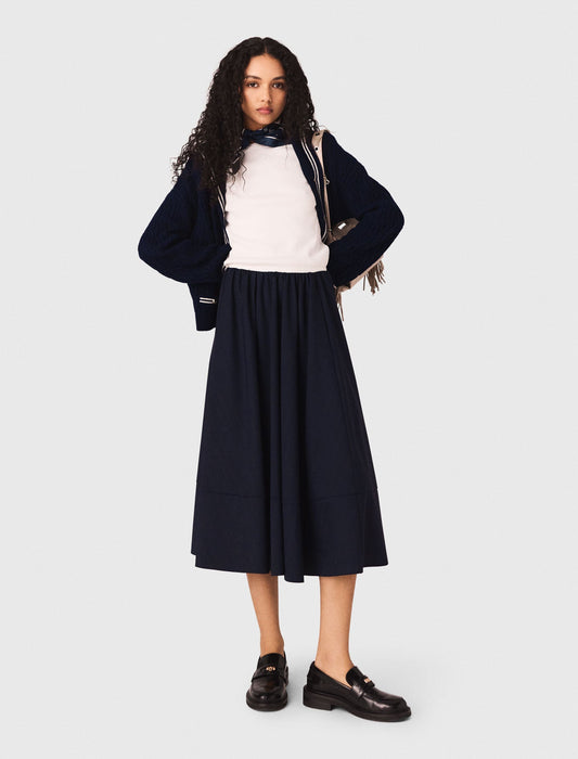 Striped Tailored Midi Skirt NAVY