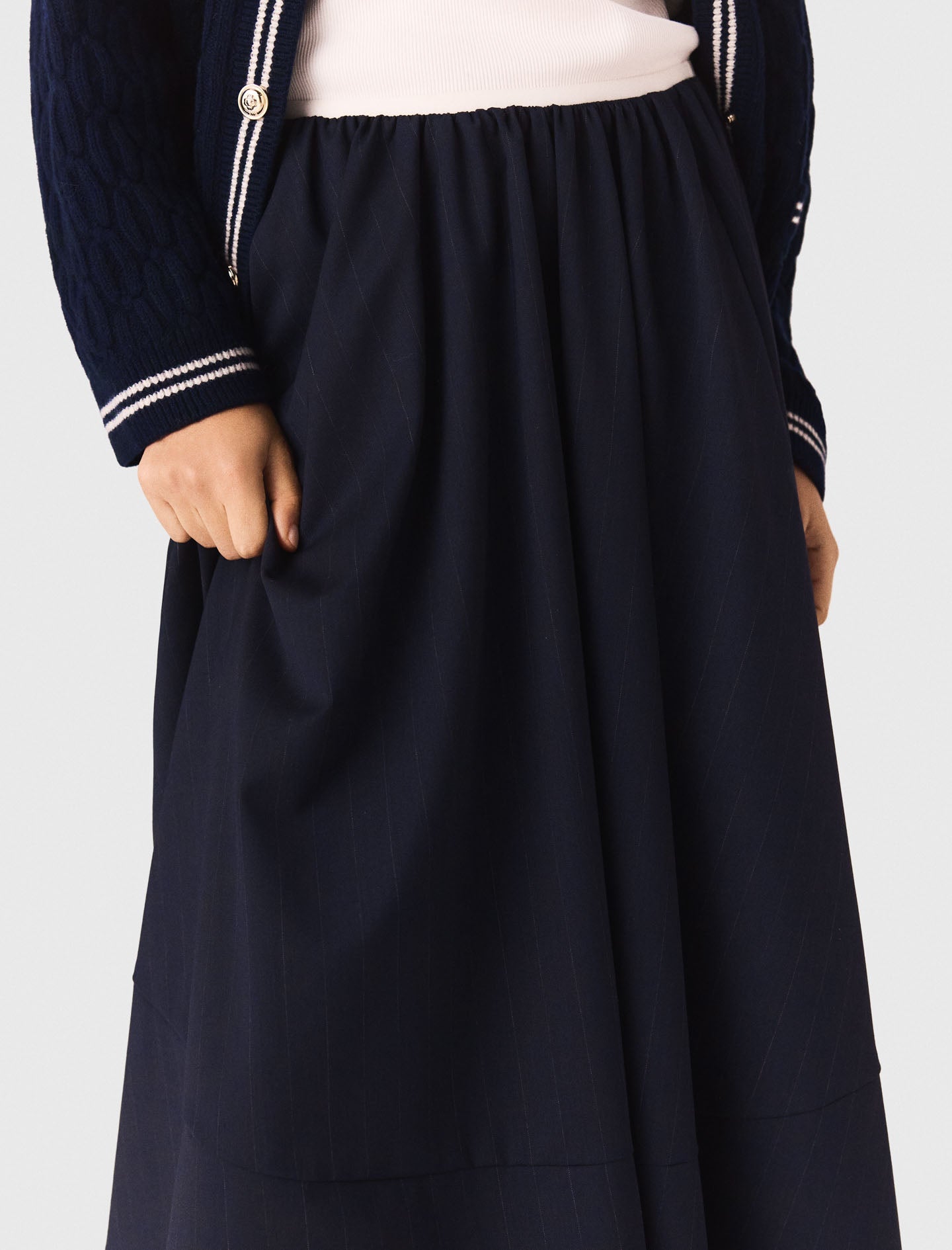 Striped Tailored Midi Skirt NAVY