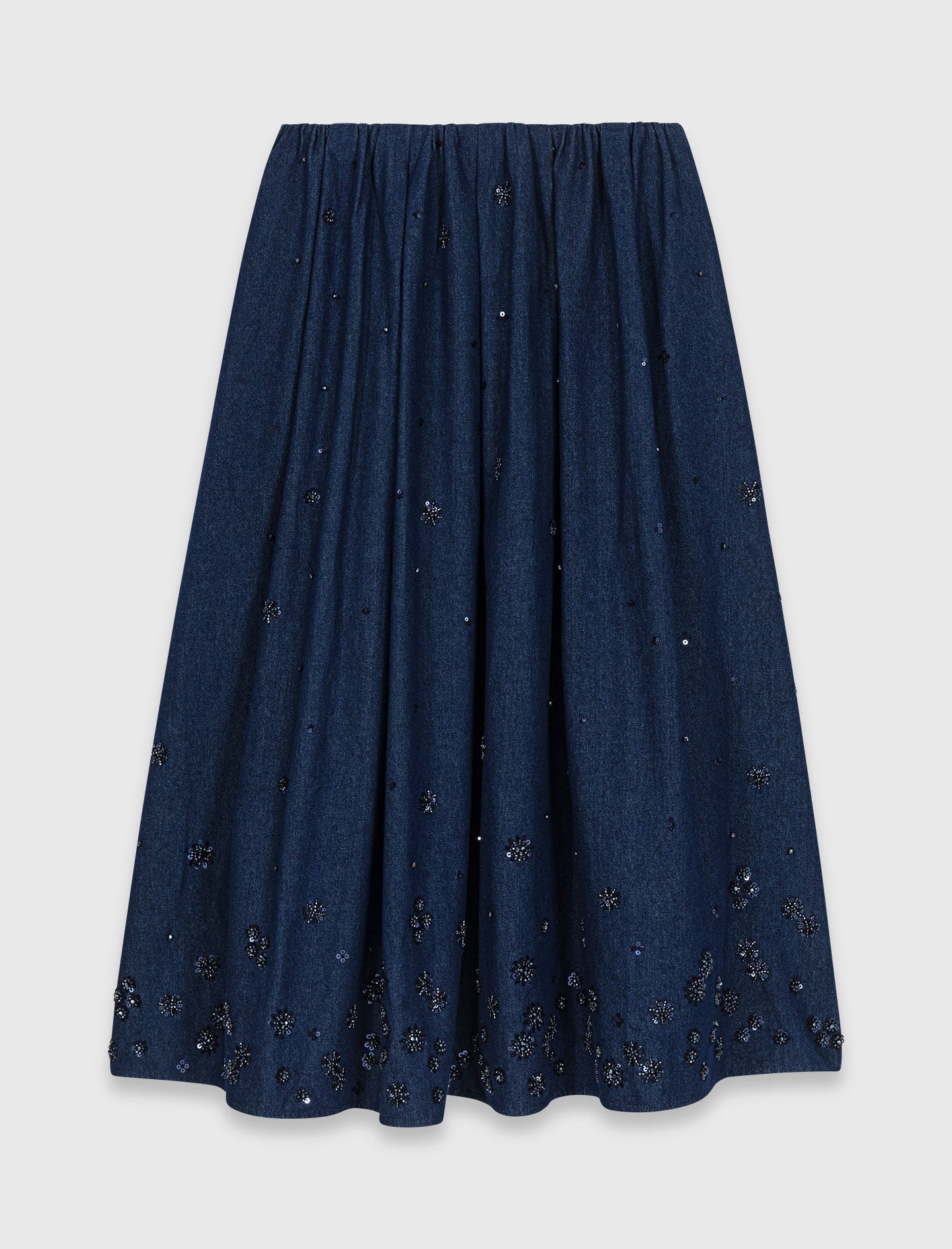 Embroidered Denim Midi Skirt NAVY