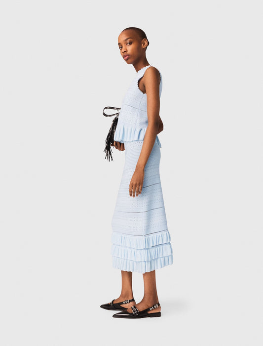 Long Ruffled Knit Skirt BLUE SKY