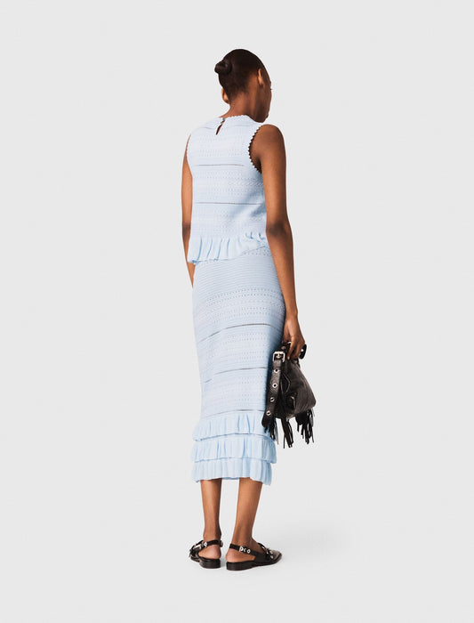 Long Ruffled Knit Skirt BLUE SKY