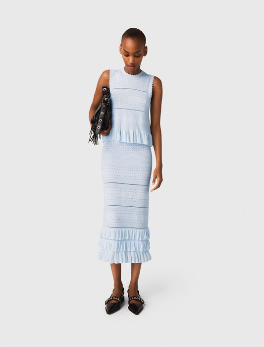 Long Ruffled Knit Skirt BLUE SKY
